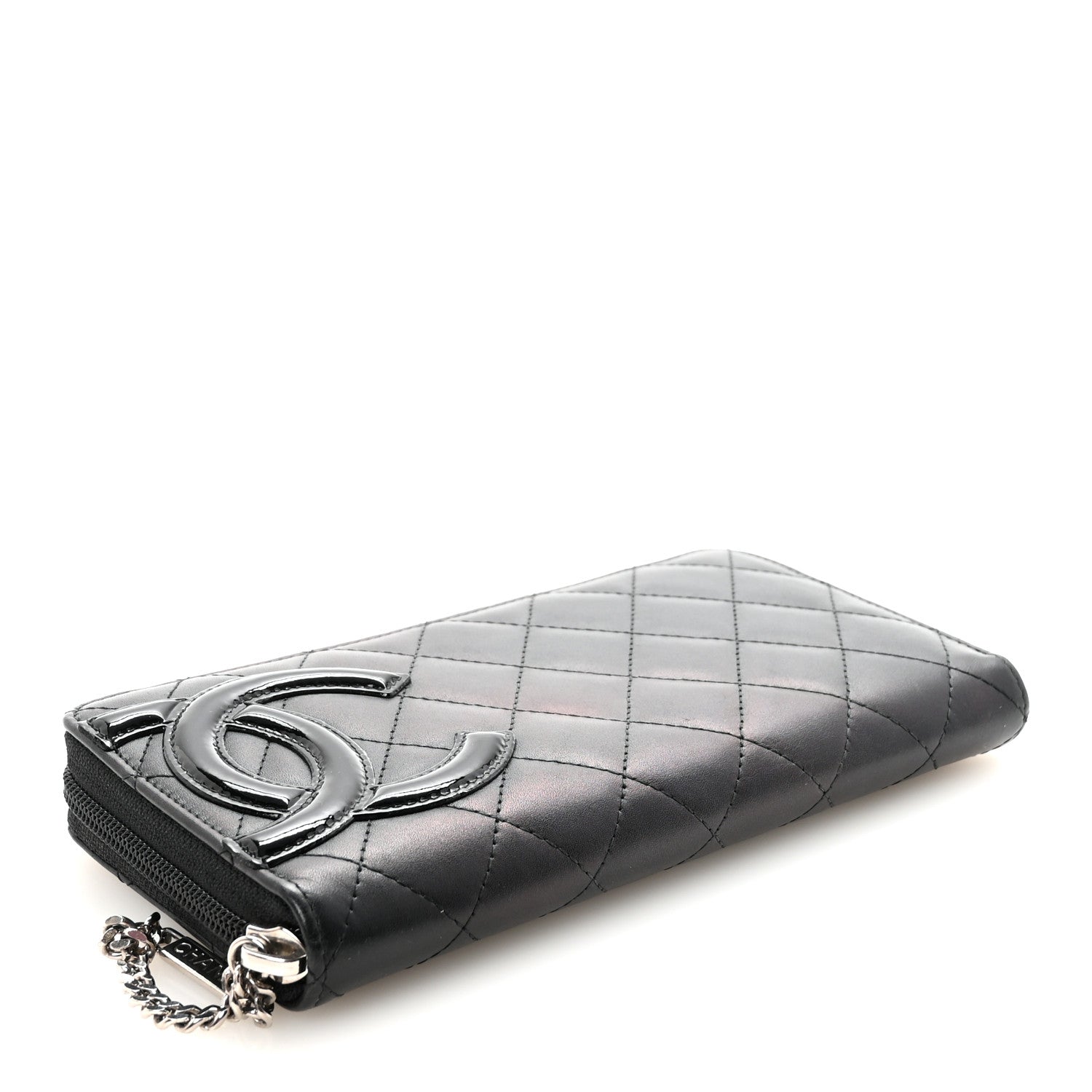 Calfskin Quilted Cambon Large Gusset Zip Around Wallet Black