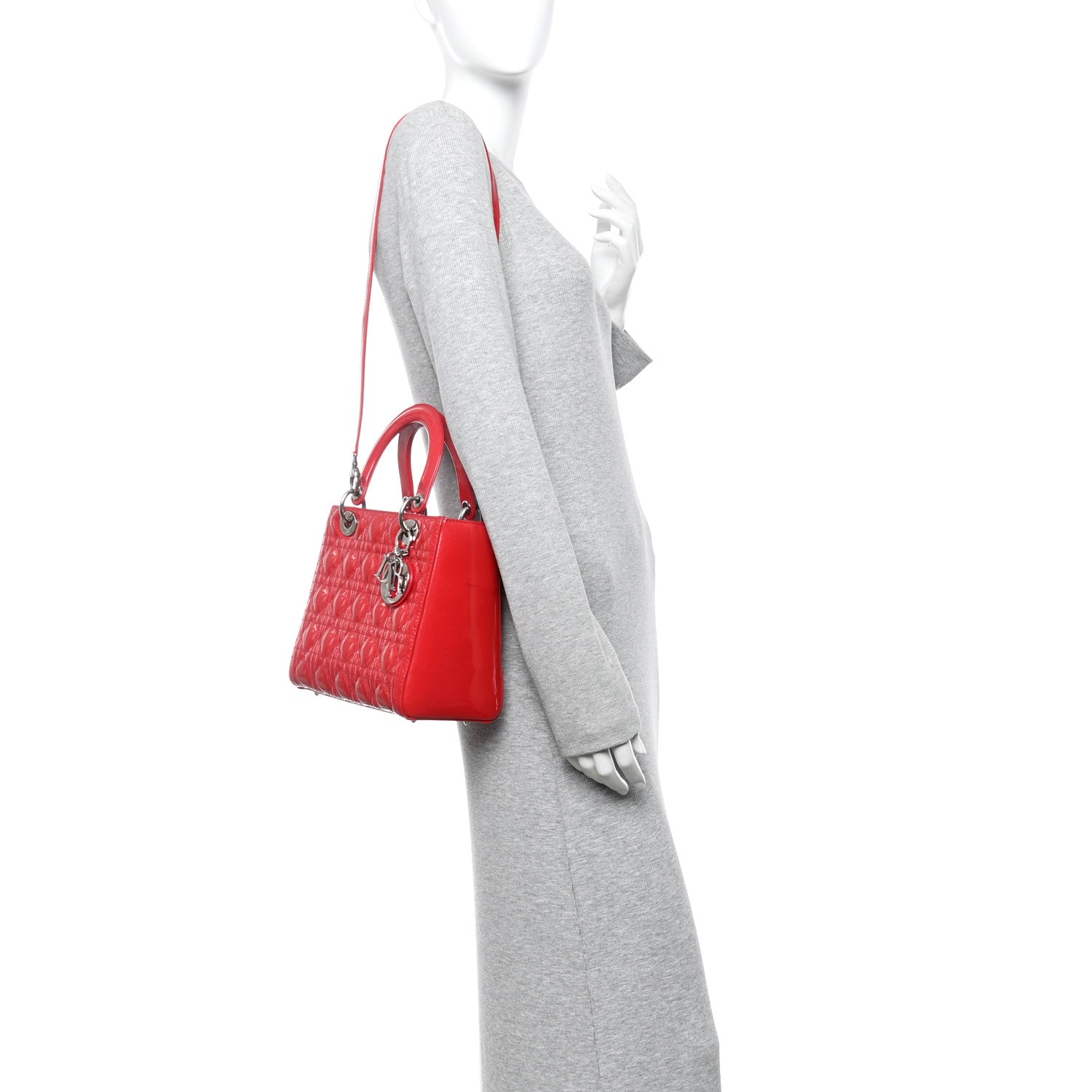 Christian Dior Patent Cannage Medium Lady Dior Fuchsia
