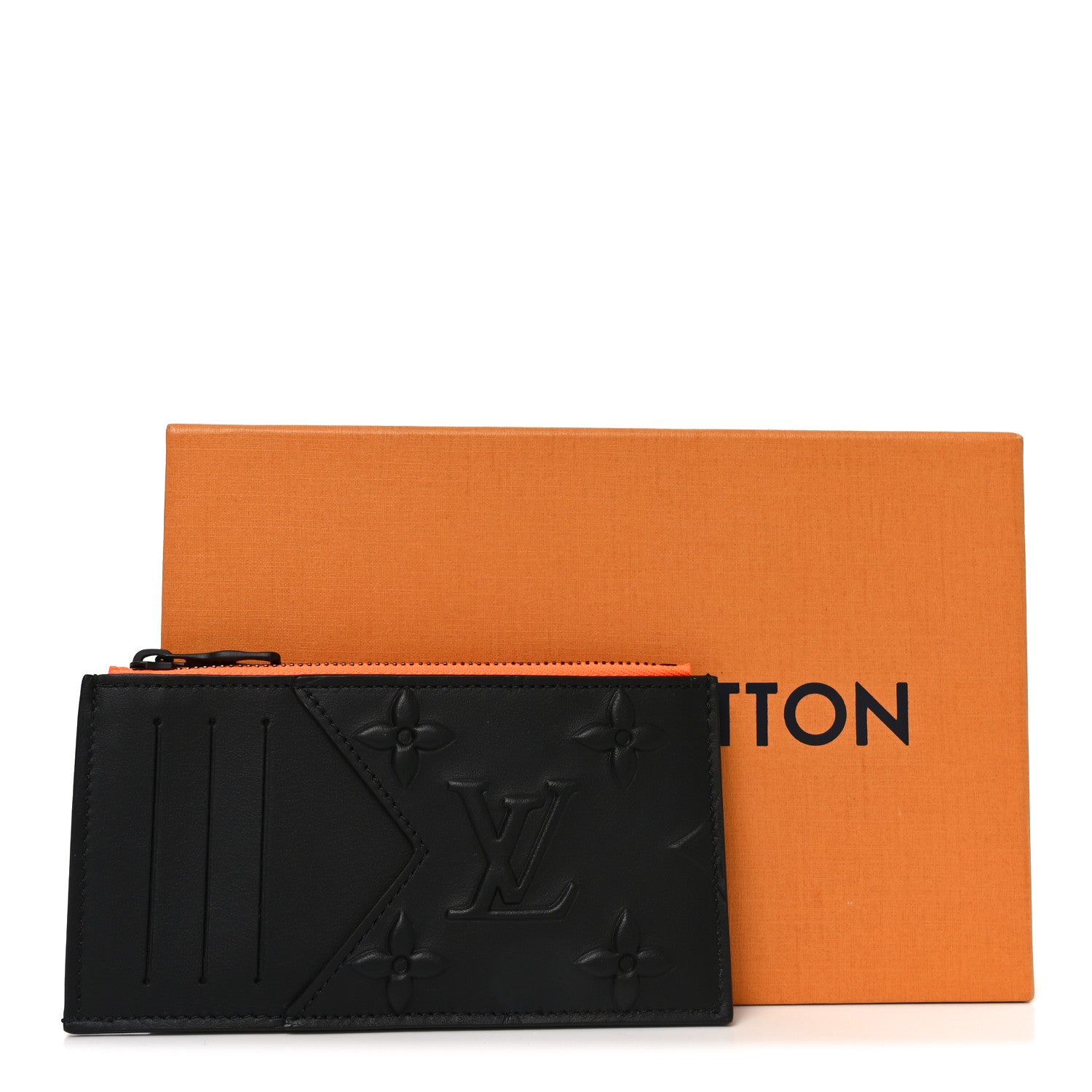 Louis Vuitton Calfskin Debossed Monogram Seal Coin Card Holder Black