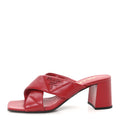 Prada Nappa Logo Quilted Crisscross 65mm Block Heel Slide Sandals 36.5 Red