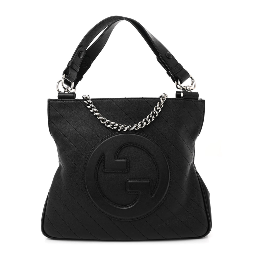 Gucci Sakai Be Green Calfskin Diagonal Stitched Small Blondie Tote Black