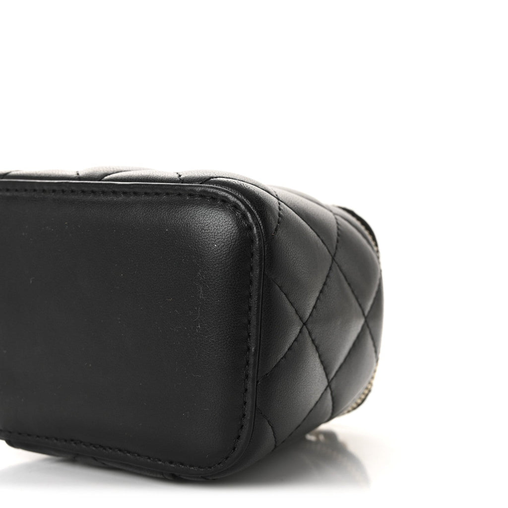 Chanel Lambskin Quilted Mini Pearl Crush Vanity Case With Chain Black