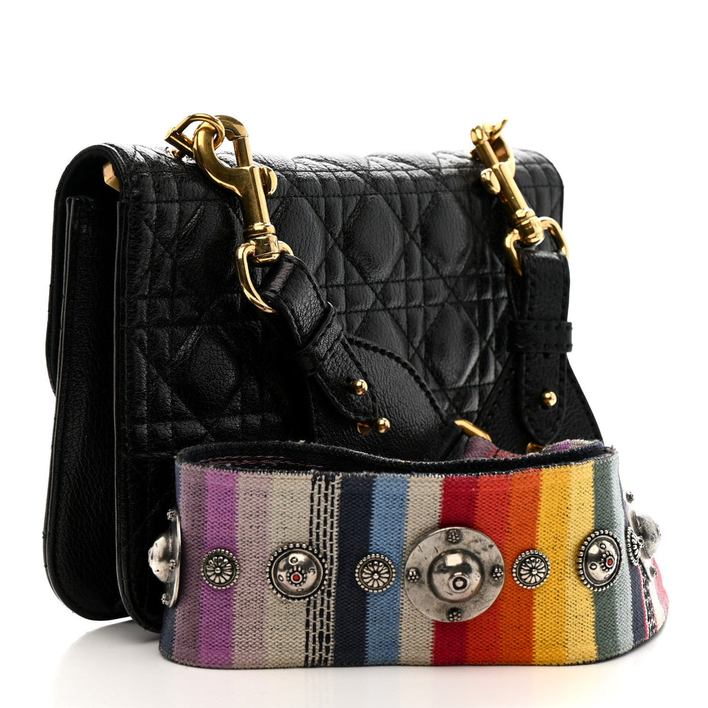 Christian Dior Lambskin Cannage Large Dioraddict Flap J’Adior Strap Black