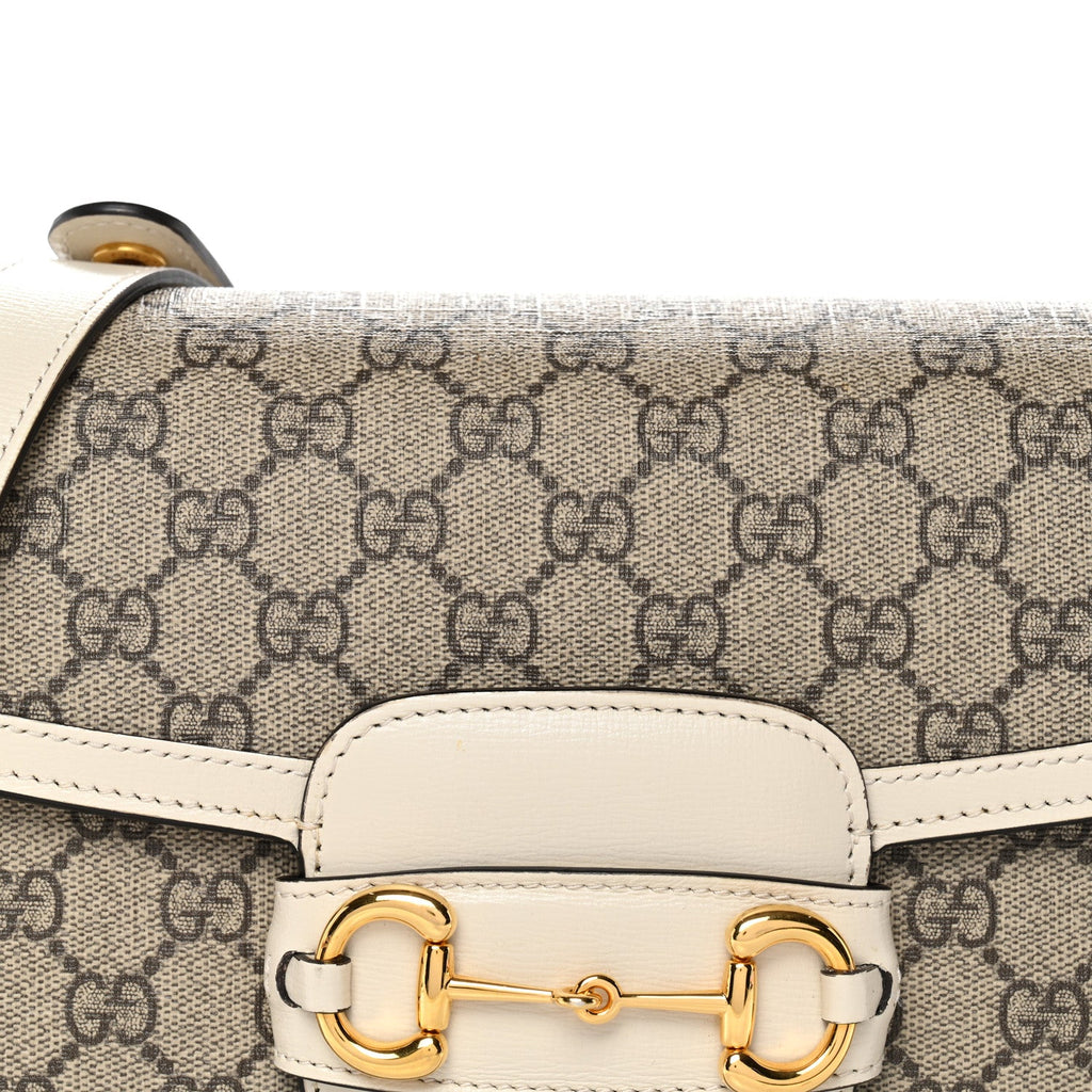 Gucci GG Supreme Monogram Horsebit 1955 Shoulder Bag Beige Mystic White