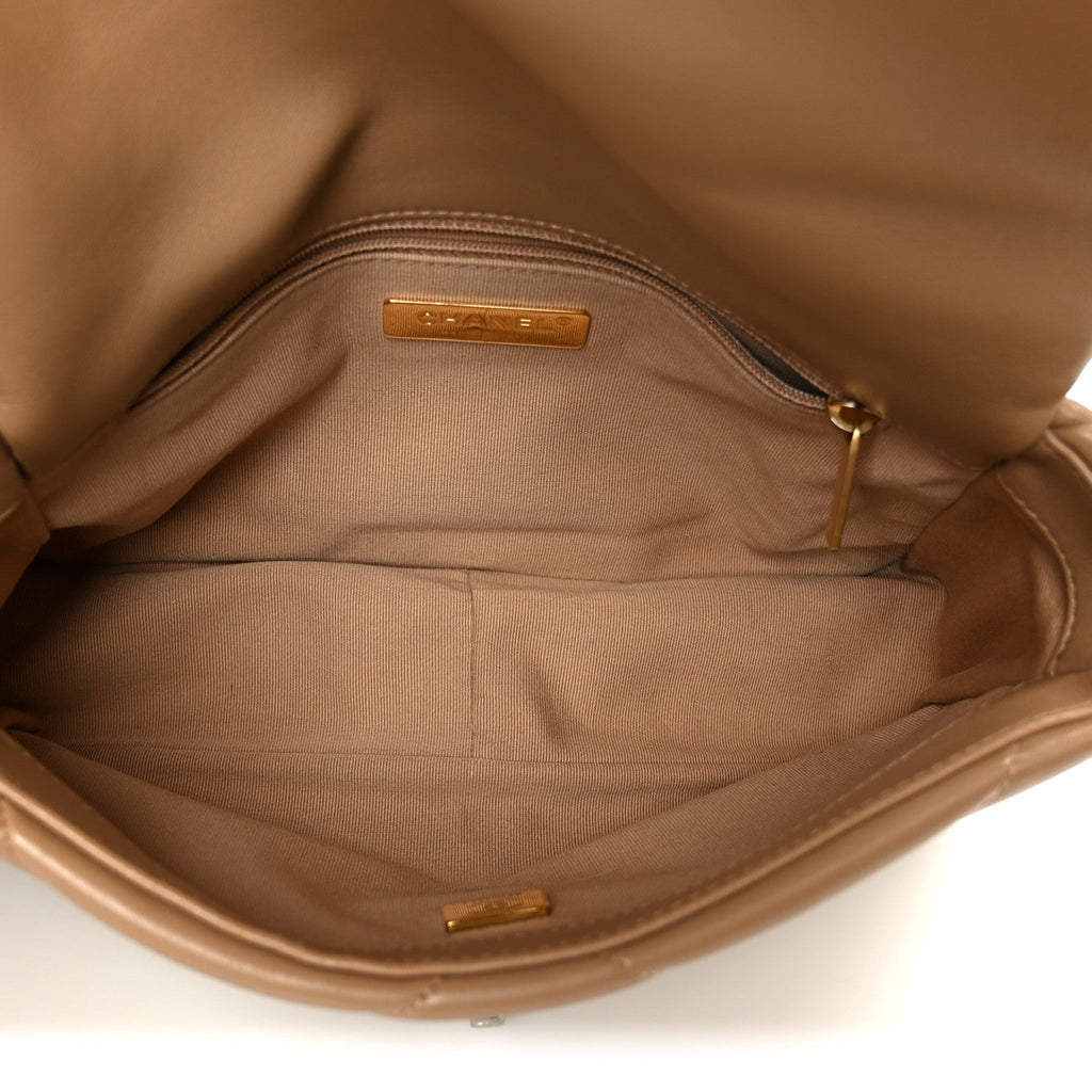 Chanel Lambskin Quilted Medium Chanel 19 Flap Dark Beige