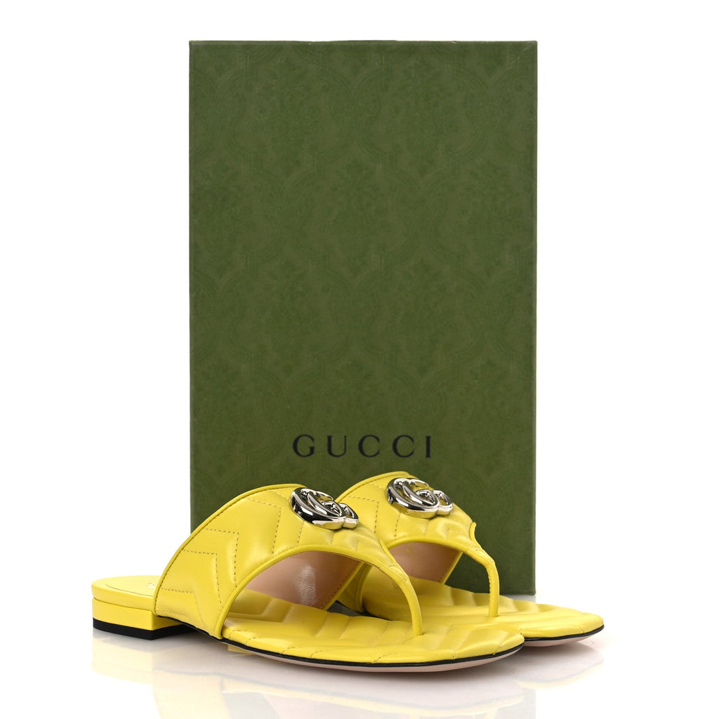 Gucci Nappa Charlotte Double G Marmont Thong Sandals 37.5 Acid Lime