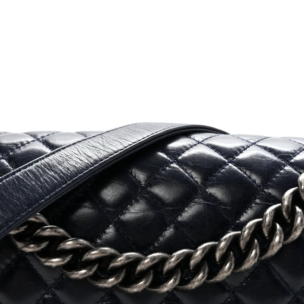 Chanel Glazed Calfskin Quilted Medium Boy Chained Flap Blue