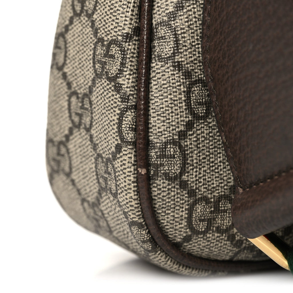 Gucci GG Supreme Monogram Textured Dollar Calfskin Web Small Ophidia GG Handbag Beige Ebony New Acero