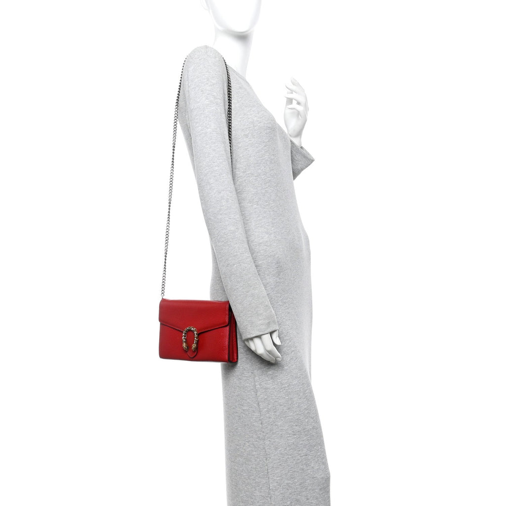 Gucci Calfskin Mini Dionysus Chain Wallet Hibiscus Red