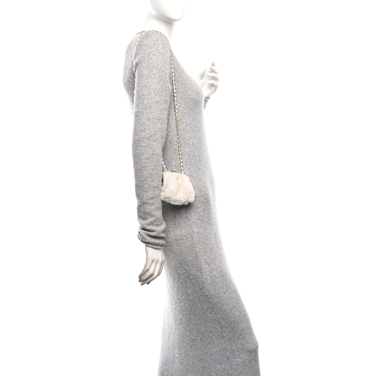 Chanel Shearling Sheepskin Lambskin Quilted Clutch With Chain White