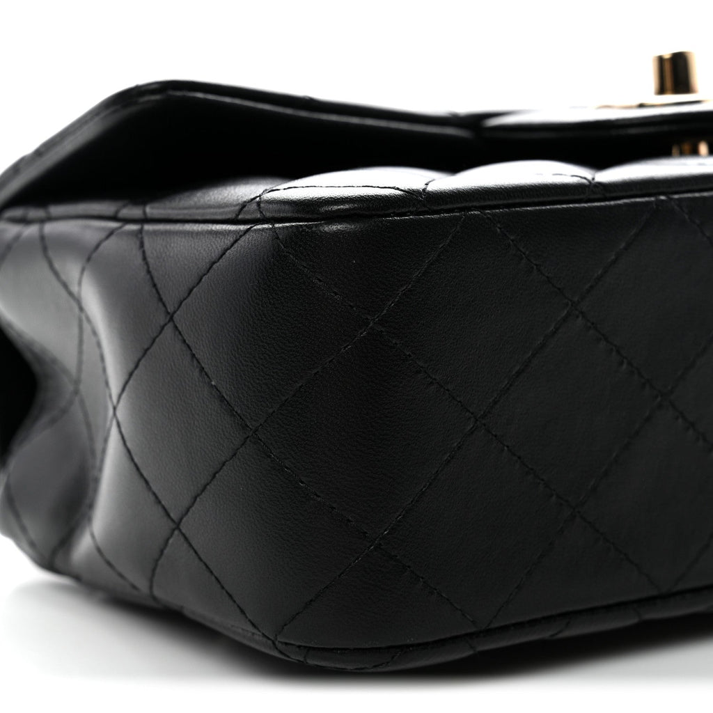 Chanel Lambskin Quilted Mini Top Handle Rectangular Flap Black