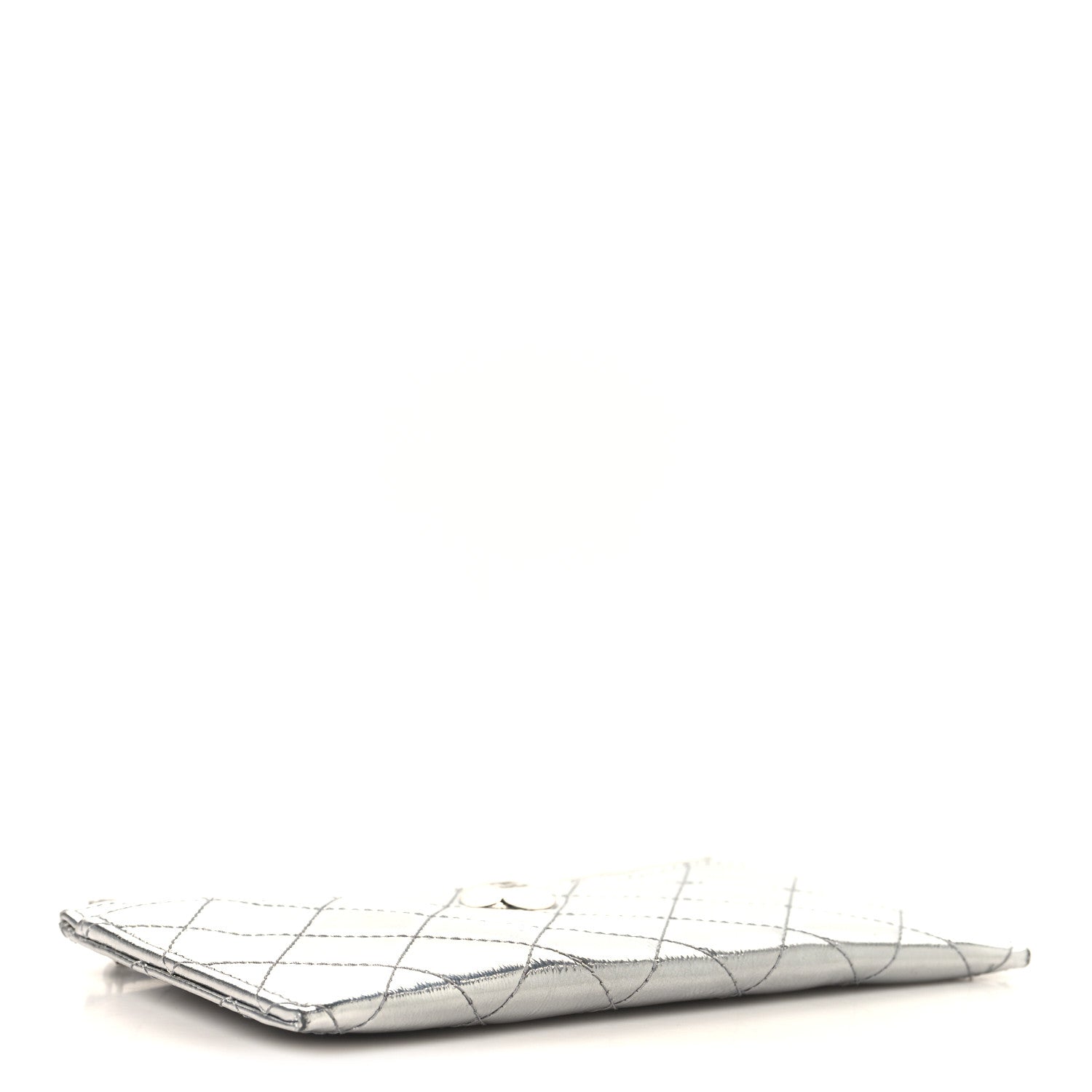 Metallic Calfskin Quilted Zip Pouch Silver