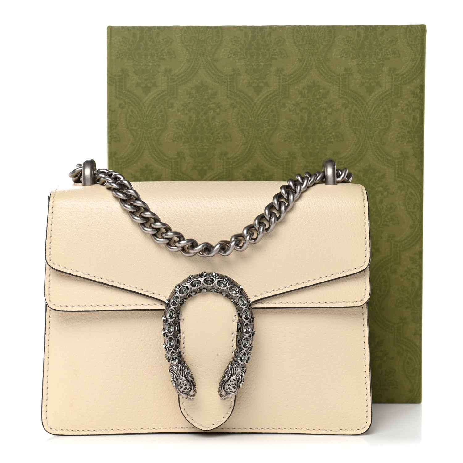 Gucci Textured Calfskin Crystal Mini Dionysus Shoulder Bag Mystic White