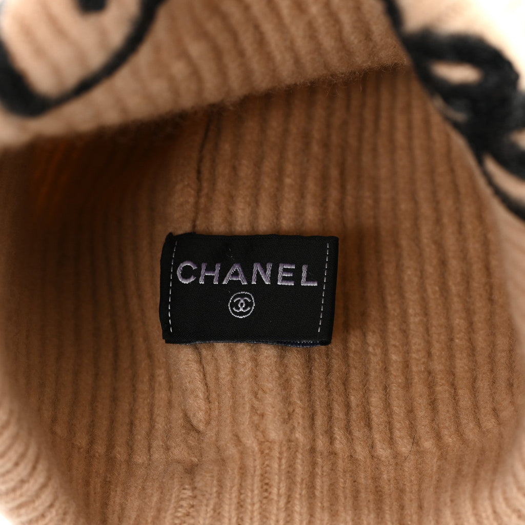 Cashmere Logo Beanie Hat Beige Black