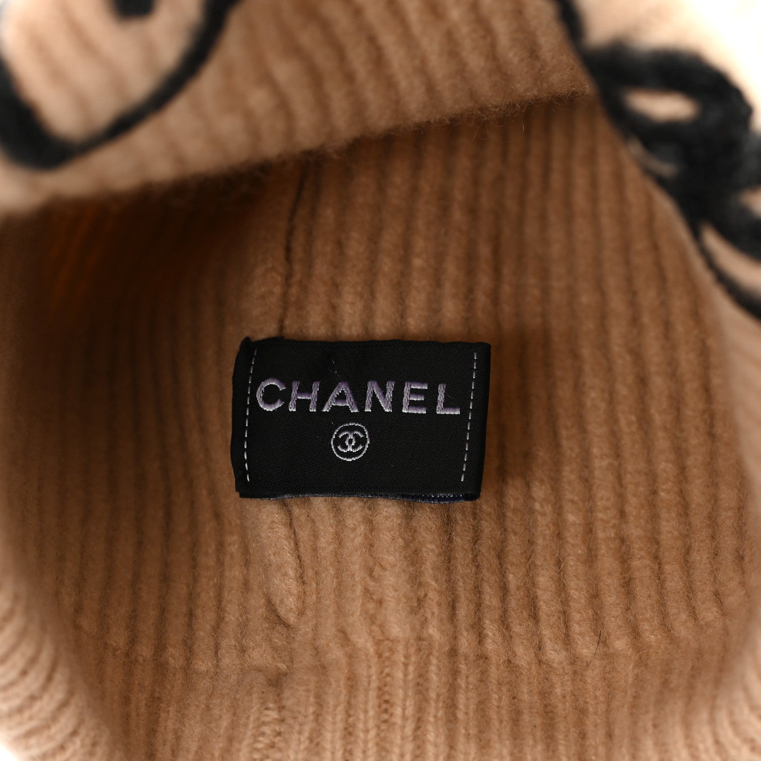 Cashmere Logo Beanie Hat Beige Black