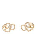 Crystal Metal CC Double Heart Earrings Gold