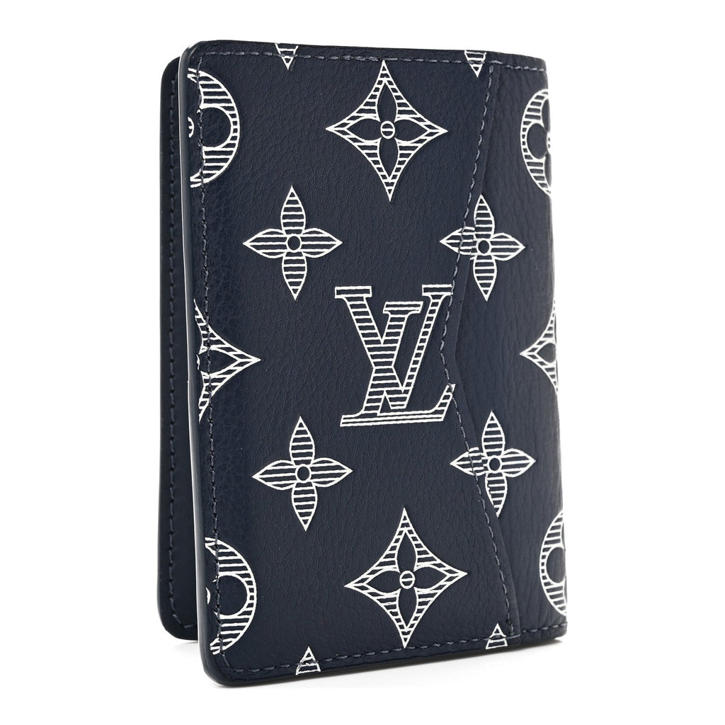 Louis Vuitton Calfskin Monogram Shadow Pocket Organizer Navy Blue White
