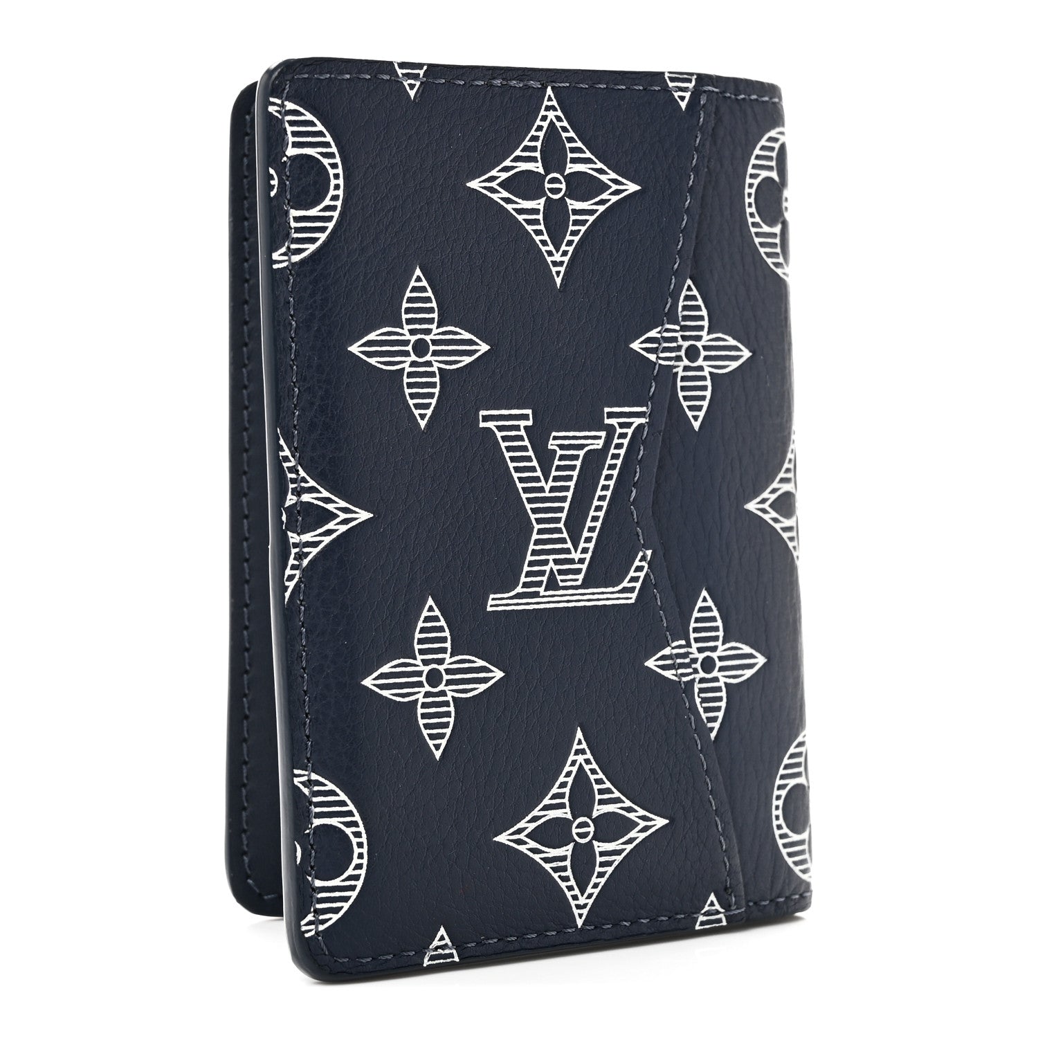 Louis Vuitton Calfskin Monogram Shadow Pocket Organizer Navy Blue White