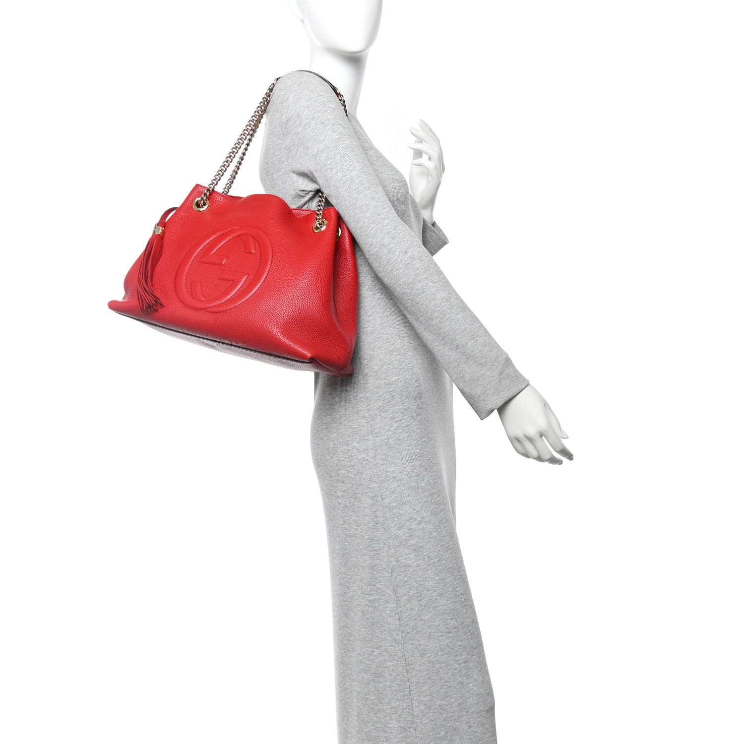 Gucci Pebbled Calfskin Medium Soho Chain Shoulder Bag Tabasco Red