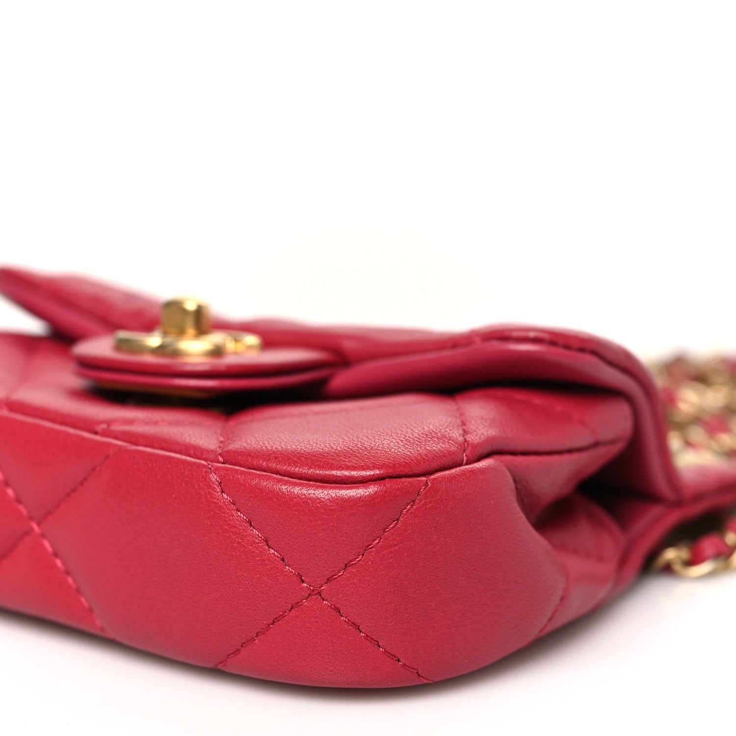 Chanel Calfskin Quilted Lady Handle Flap Card Holder With Chain Dark Pink