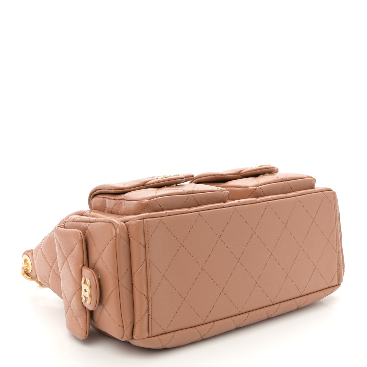 Chanel Shiny Lambskin Quilted Trendy Pockets Hobo Brown