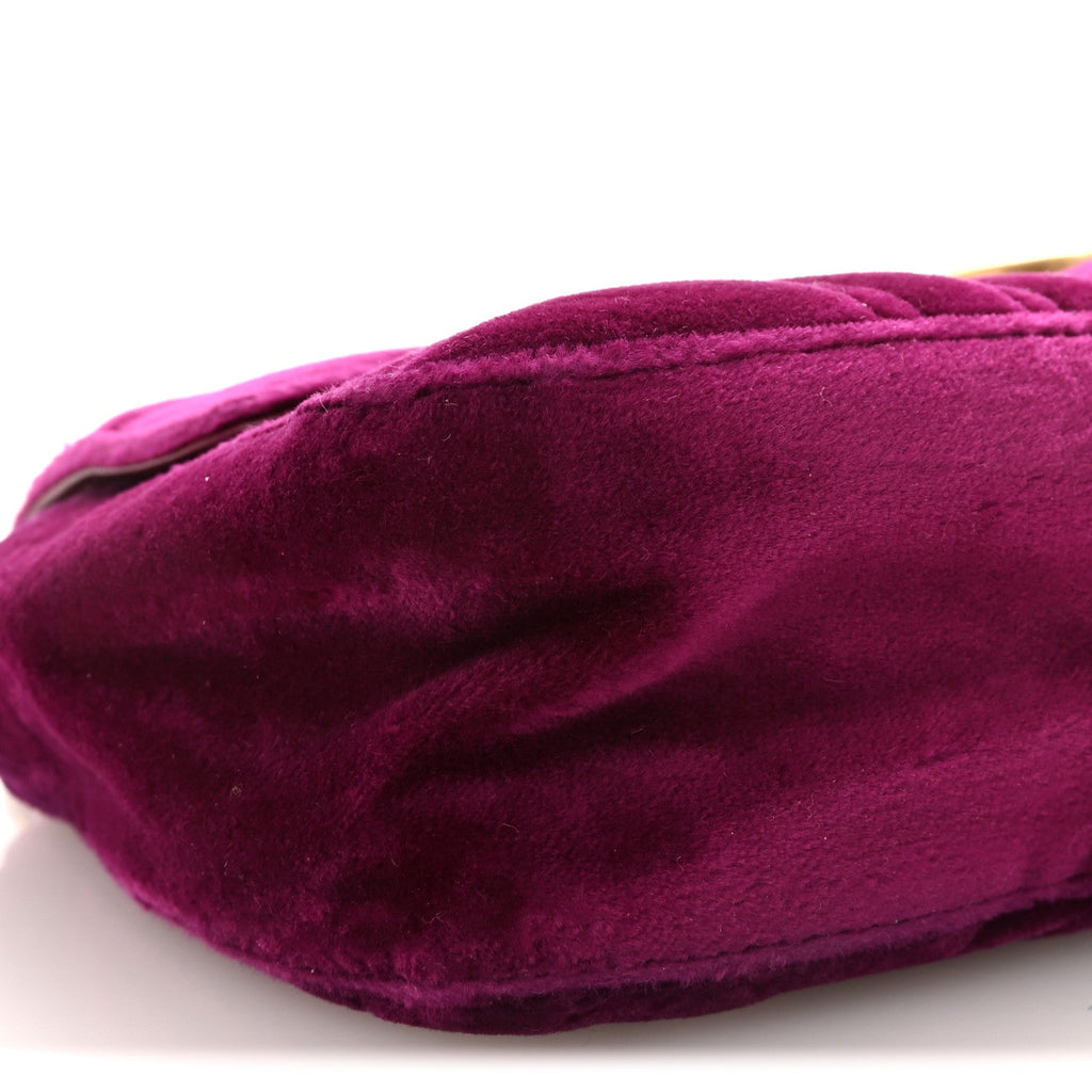 Gucci Velvet Matelasse Mini GG Marmont Shoulder Bag Fuchsia Violet Cyclamen