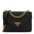 Prada Saffiano Soft Calfskin Metal Triangle Logo Envelope Chain Shoulder Bag Black