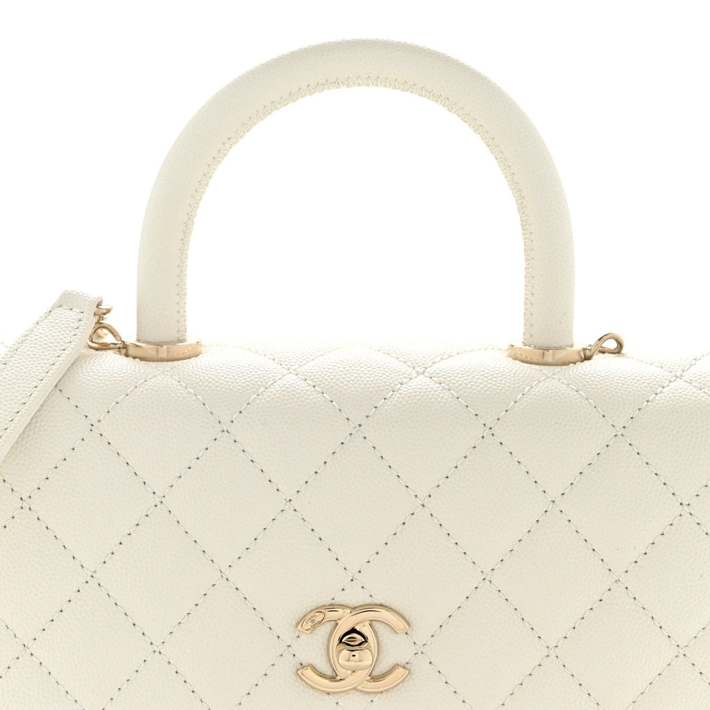 Chanel Caviar Quilted Mini Coco Handle Flap White