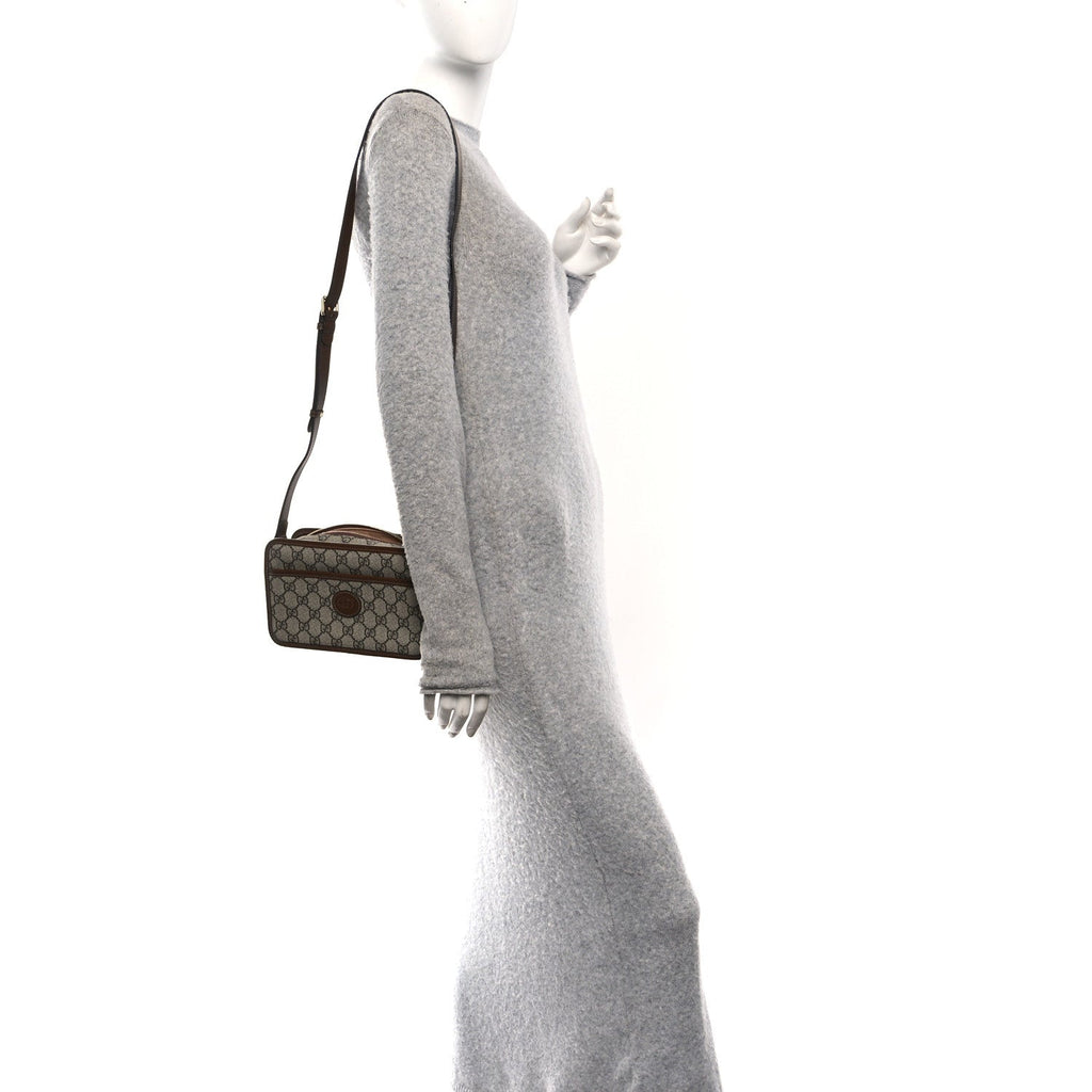 Gucci GG Supreme Monogram Azalea Calfskin Mini Retro Interlocking G Shoulder Bag Beige Ebony Brown Sugar