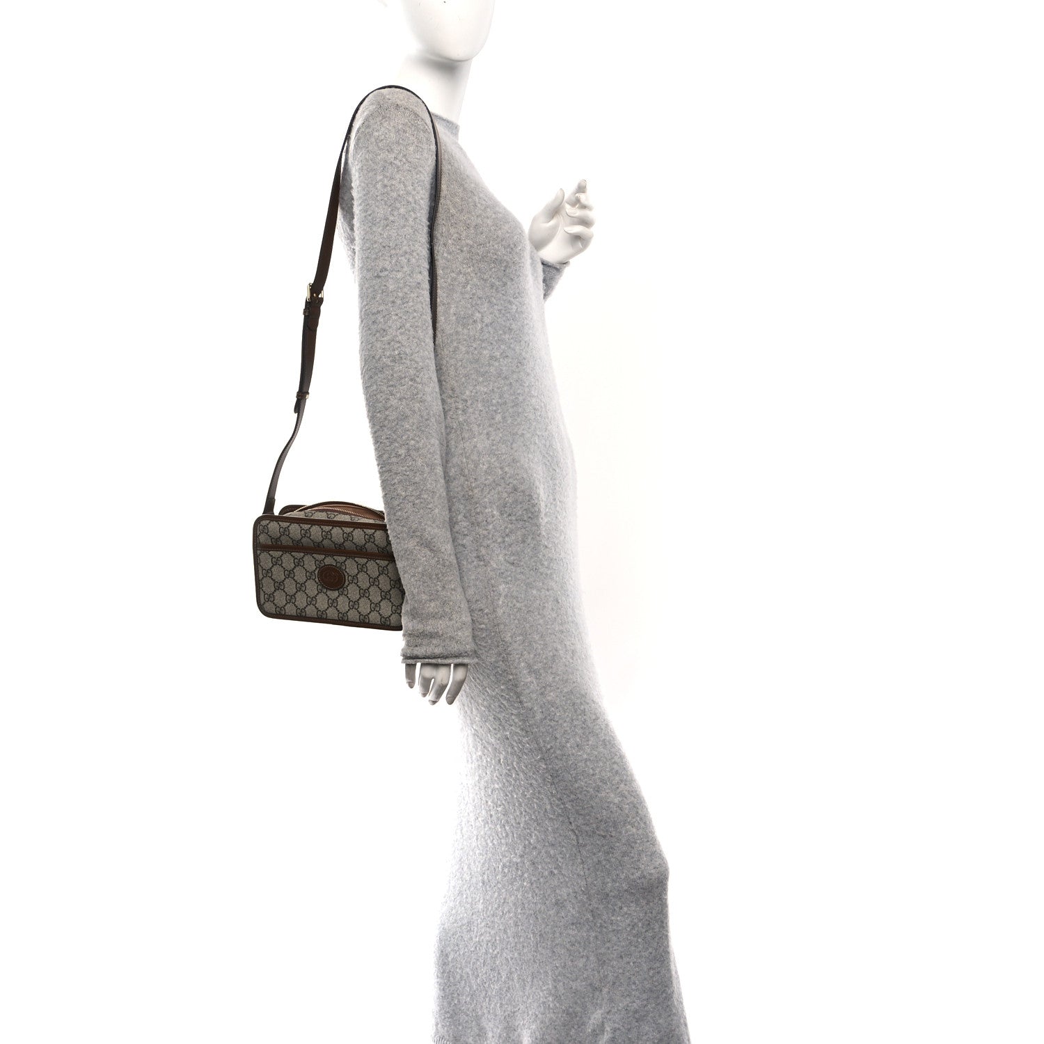 Gucci GG Supreme Monogram Azalea Calfskin Mini Retro Interlocking G Shoulder Bag Beige Ebony Brown Sugar