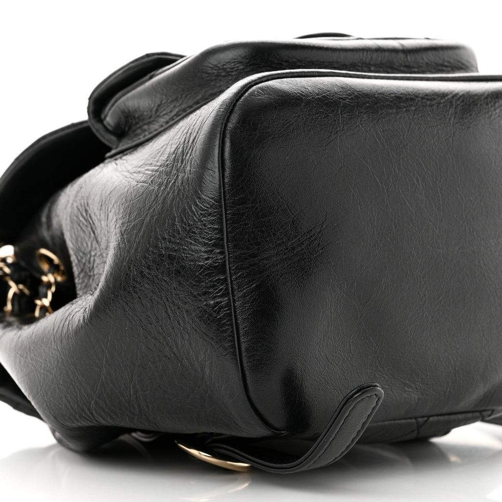 Chanel Glazed Aged Calfskin Quilted Small Duma Drawstring Backpack Black