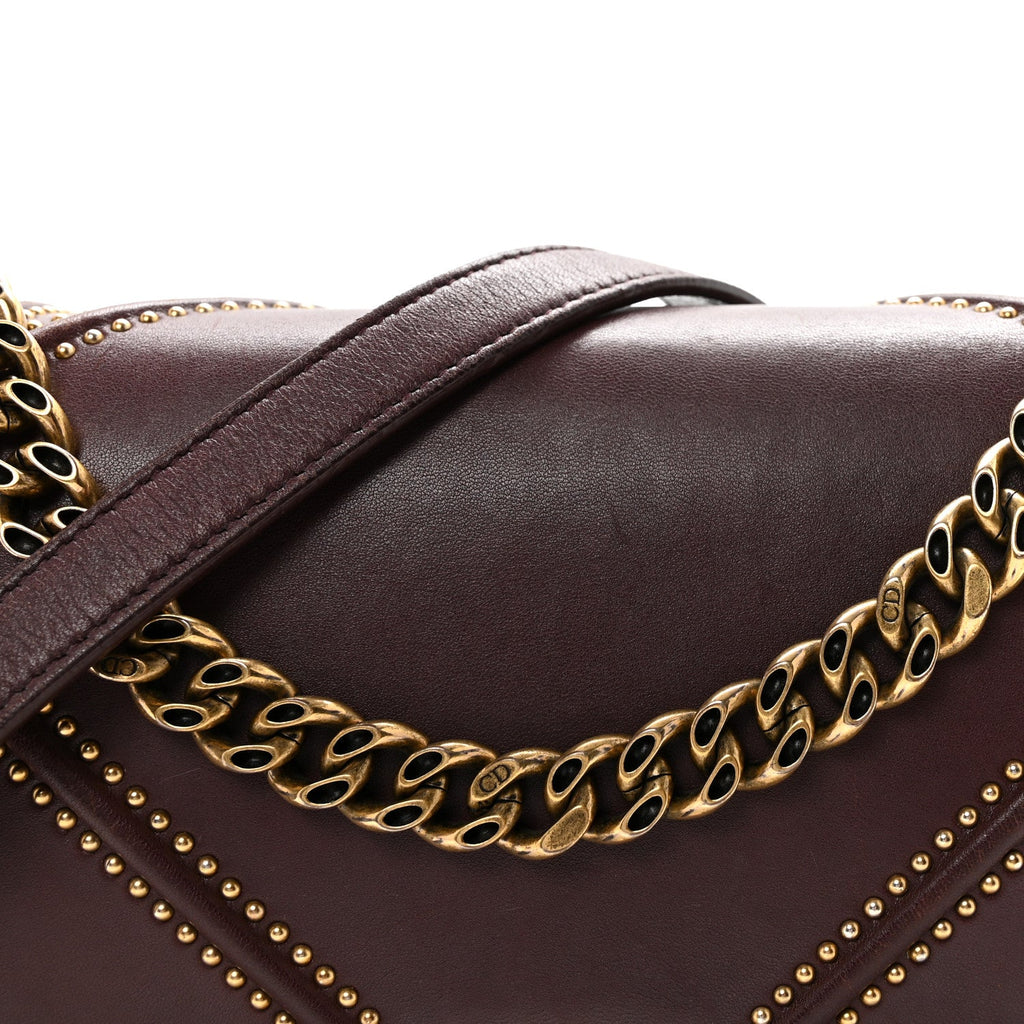 Christian Dior Lambskin Studded Medium Diorama Flap Bag Burgundy