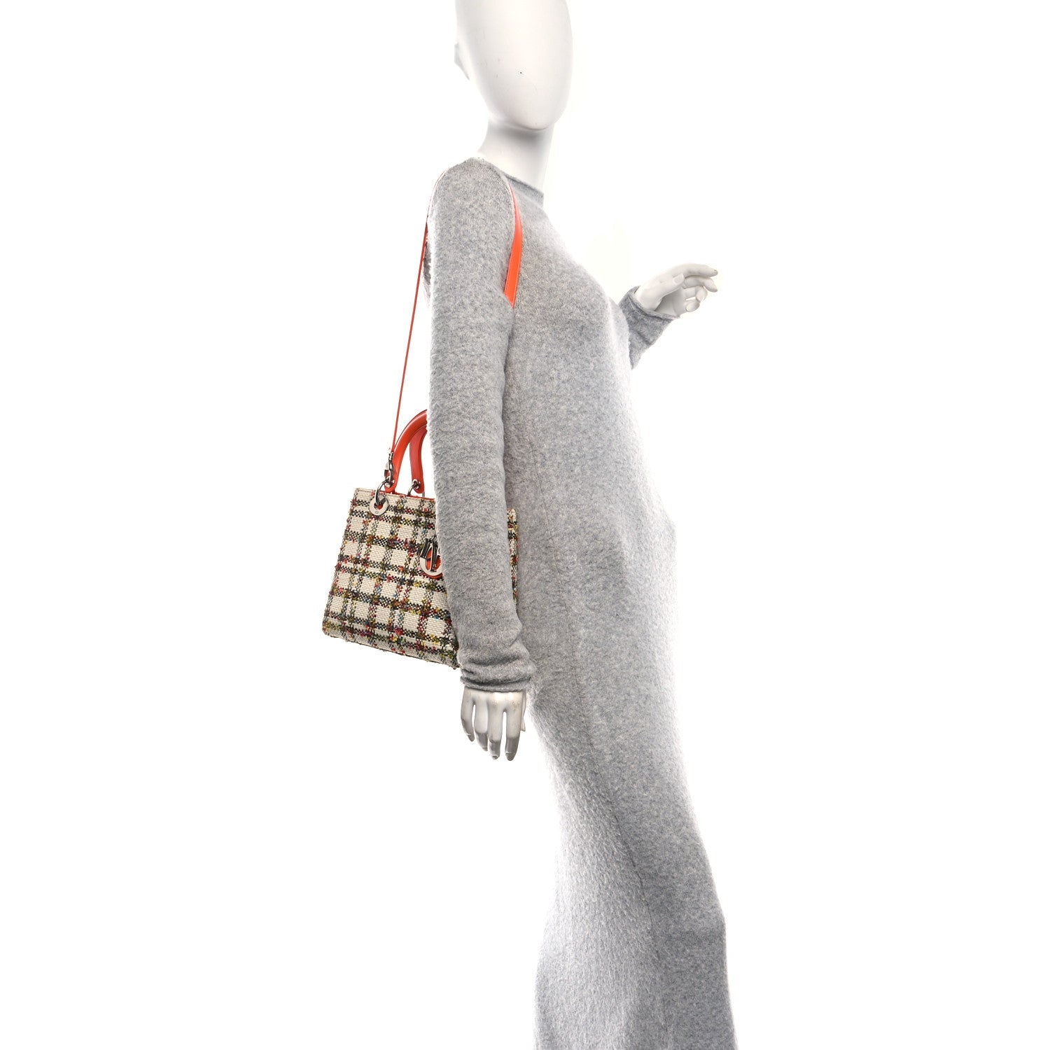 Christian Dior Tweed Medium Lady Dior  Orange Multicolor