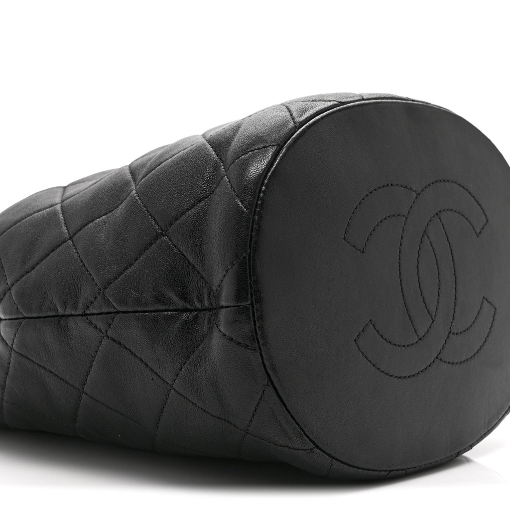 Chanel Shiny Lambskin Quilted Small Chain Is More Drawstring Bag Black