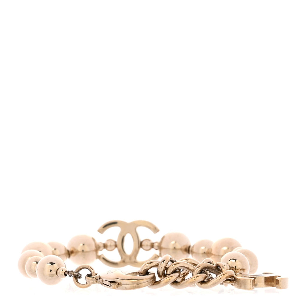 Metal Beaded CC Bracelet Gold