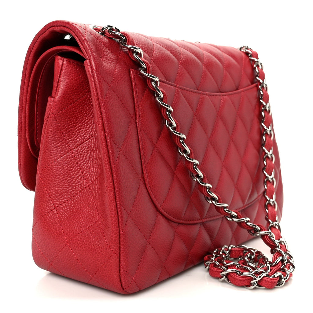 Chanel Caviar Quilted Jumbo Double Flap Dark Red