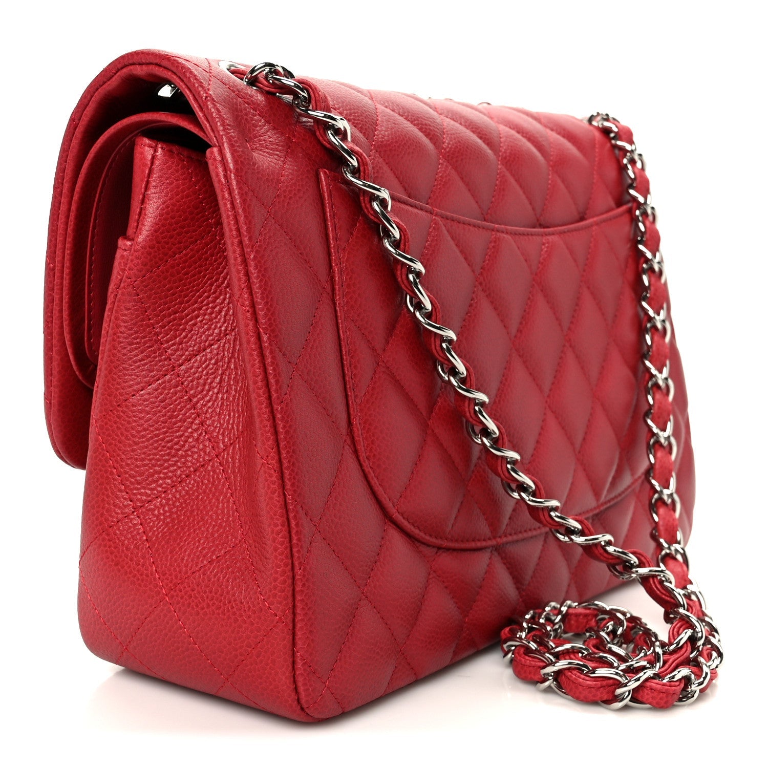Chanel Caviar Quilted Jumbo Double Flap Dark Red