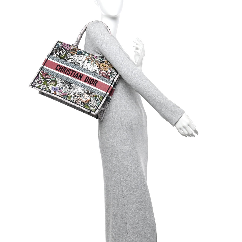 Christian Dior Canvas Embroidered Medium Zodiac Book Tote Latte Multicolor