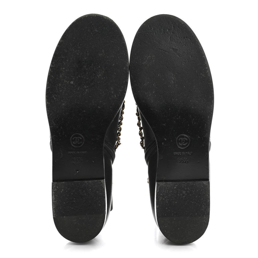 Calfskin Chain Lace Up Boots 36.5 Black