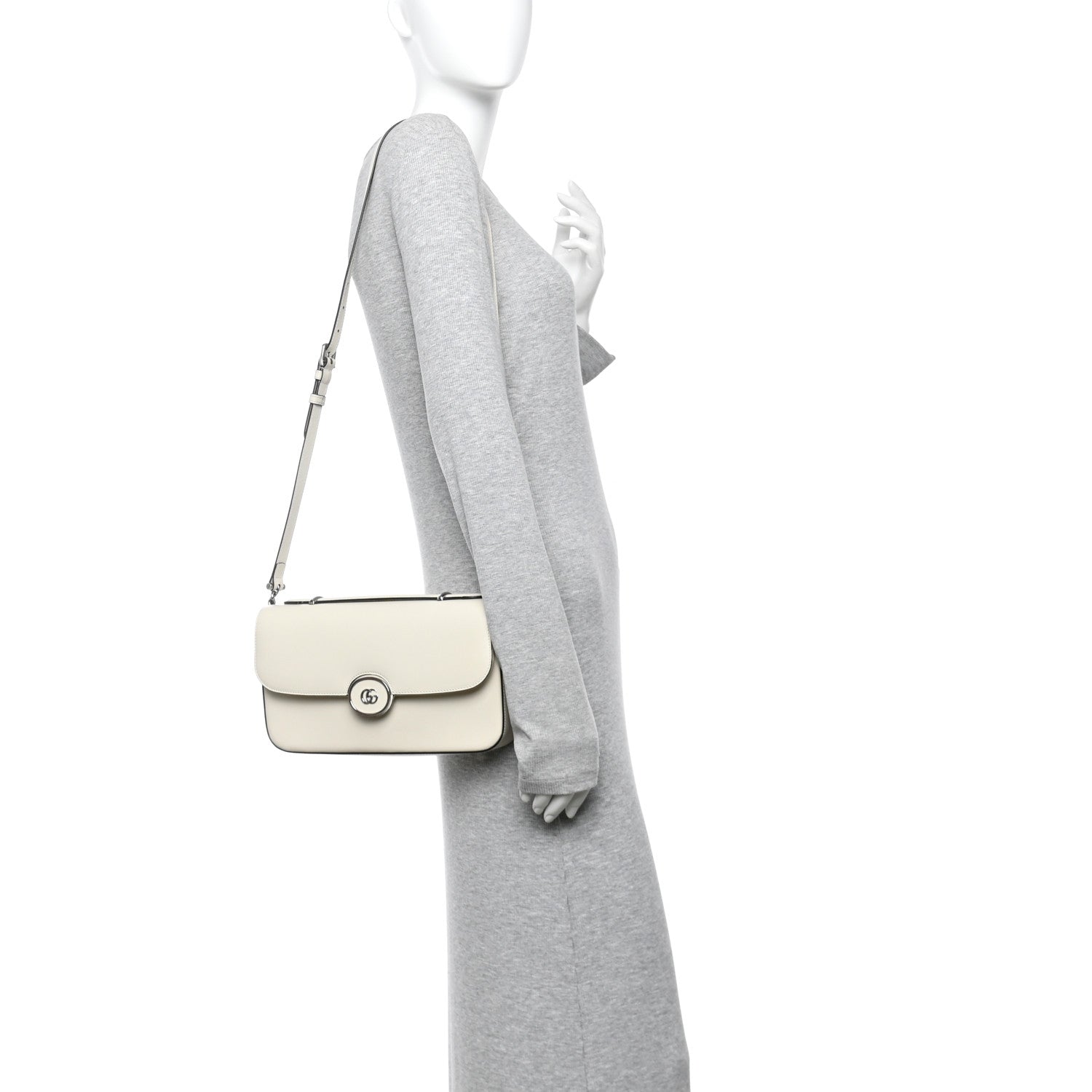 Gucci Senna Calfskin Petite GG Top Handle Shoulder Bag Mystic White