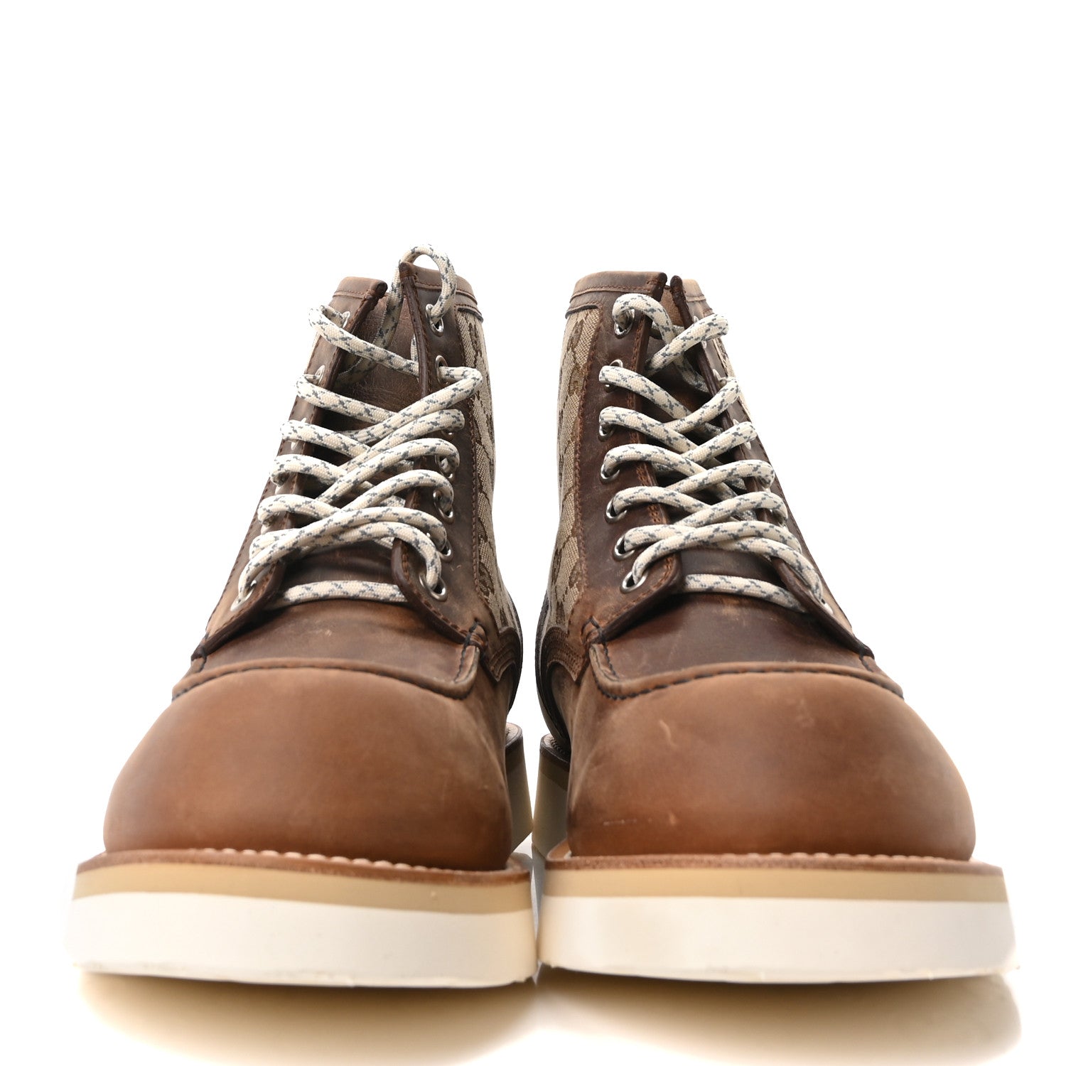 Gucci Garrett Calfskin Monogram Mens Ala Boots 12 Beige Ebony Cuir