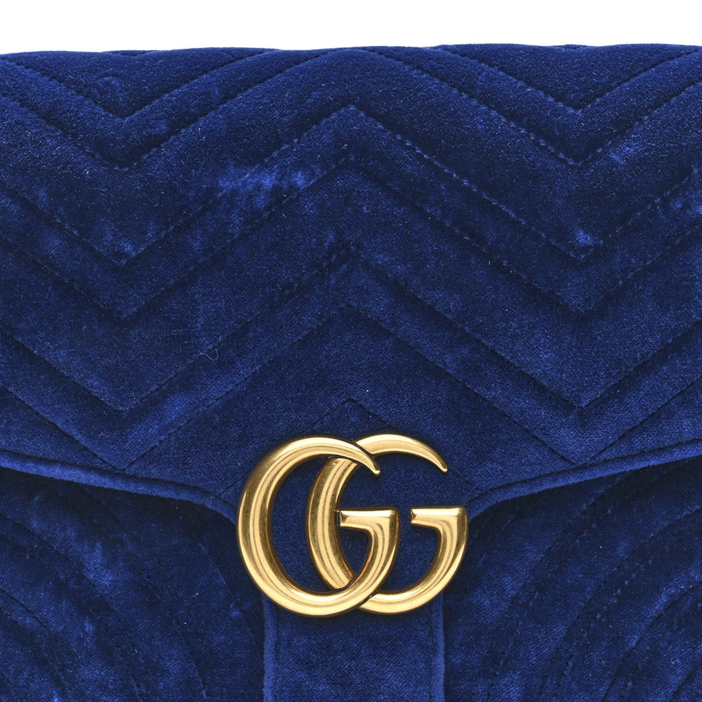 Gucci Velvet Matelasse GG Marmont Clutch Cobalt Blue