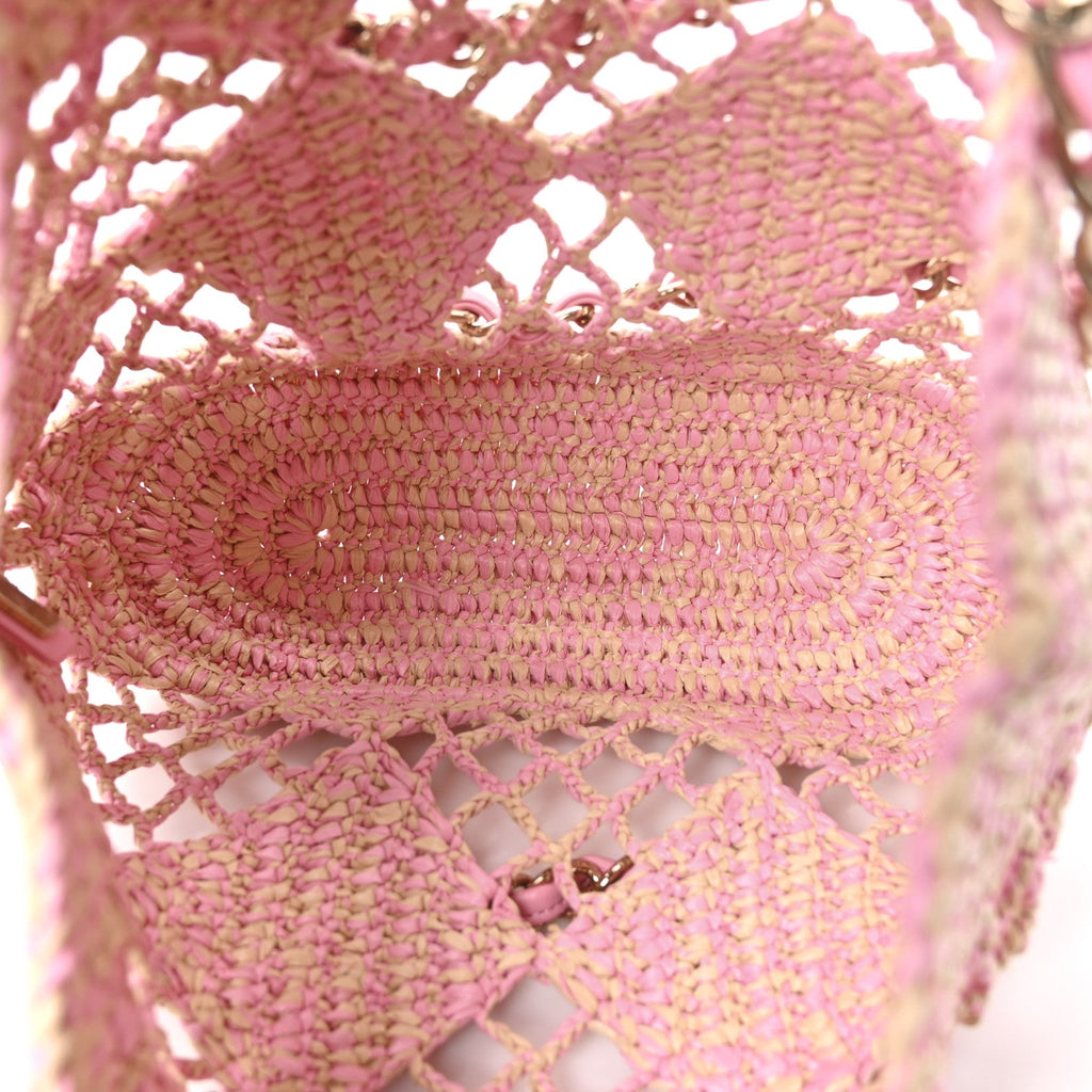 Chanel Raffia Effect Braided Small Shopping Bag Beige Pink