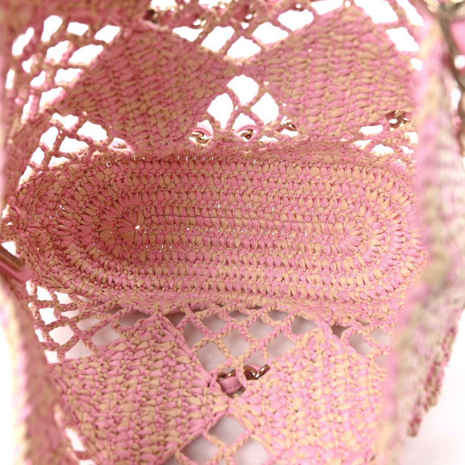 Chanel Raffia Effect Braided Small Shopping Bag Beige Pink