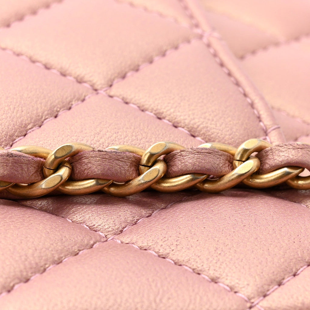 Chanel Iridescent Lambskin Quilted Mini Top Handle Rectangular Flap Pink