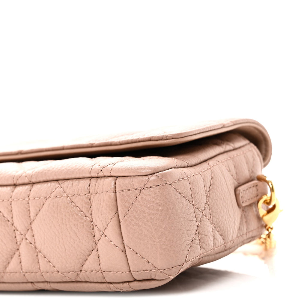 Christian Dior Supple Calfskin Cannage Caro Pouch with Chain Rose Des Vents