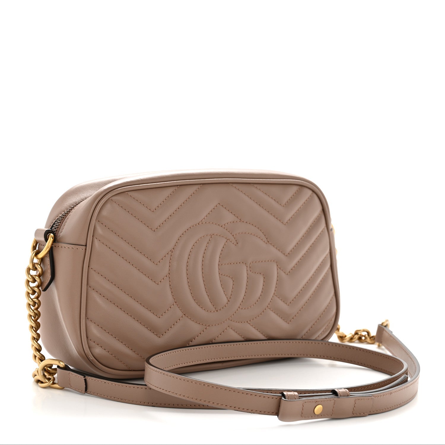 Gucci Calfskin Matelasse Small GG Marmont Chain Shoulder Bag Porcelain Rose