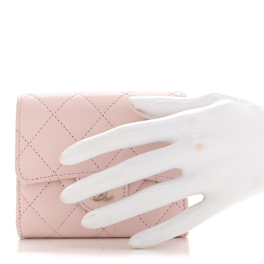 Caviar Quilted Compact Flap Wallet Light Pink