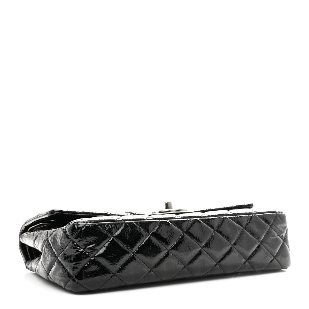 Chanel Distressed Patent Quilted Medium Double Flap Black