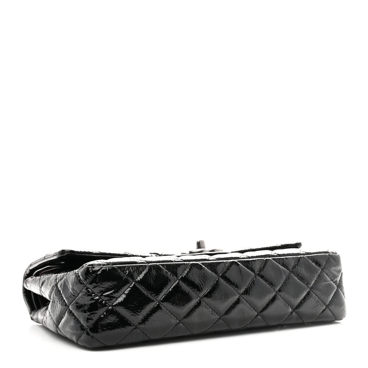 Chanel Distressed Patent Quilted Medium Double Flap Black